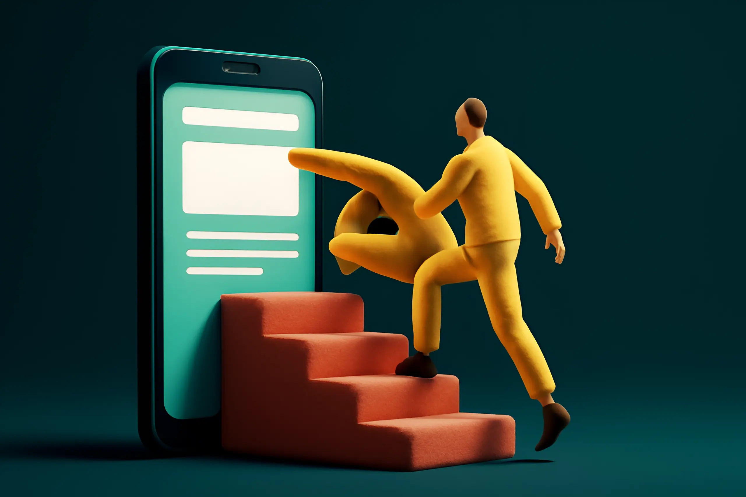 Figure climbing steps to smartphone