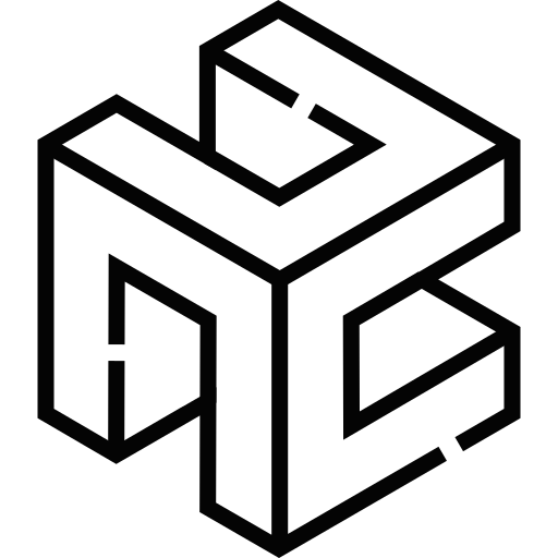 Abstract 3D cube-shaped logo with interlocking edges, suitable for tech, architecture, or branding design.