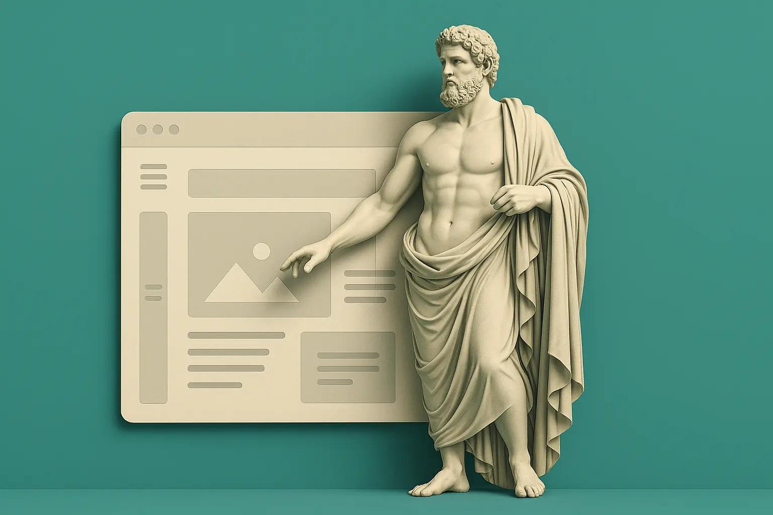 CaptivateClick expert pointing to a modern website layout design, showcasing web design services.