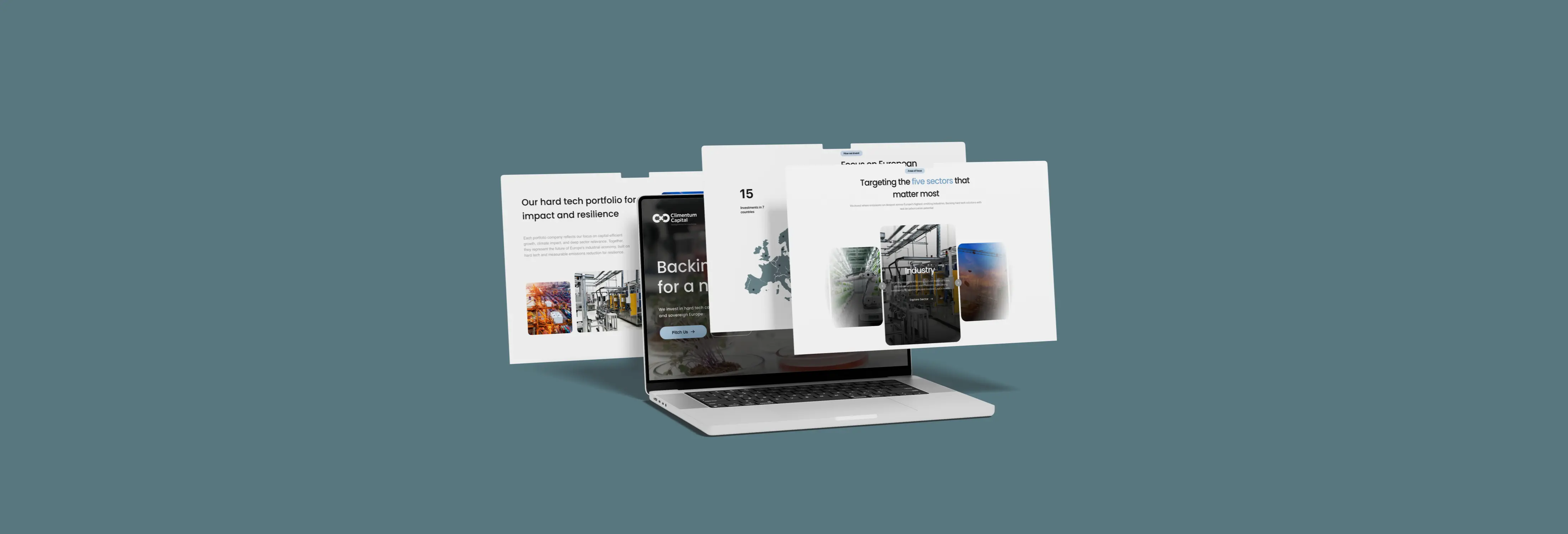 Climentum Capital's website redesign showcased on a laptop, highlighting their focus on climate-tech venture funding.